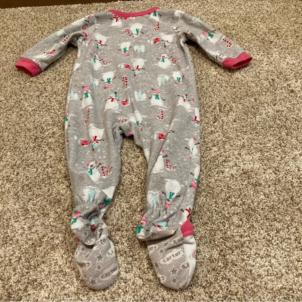 Carters Carter’s baby girl zipper footie pjs sleeper pajamas pink grey snowman